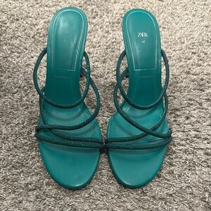 Zara Blue Heeled Sandals with Strappy Design